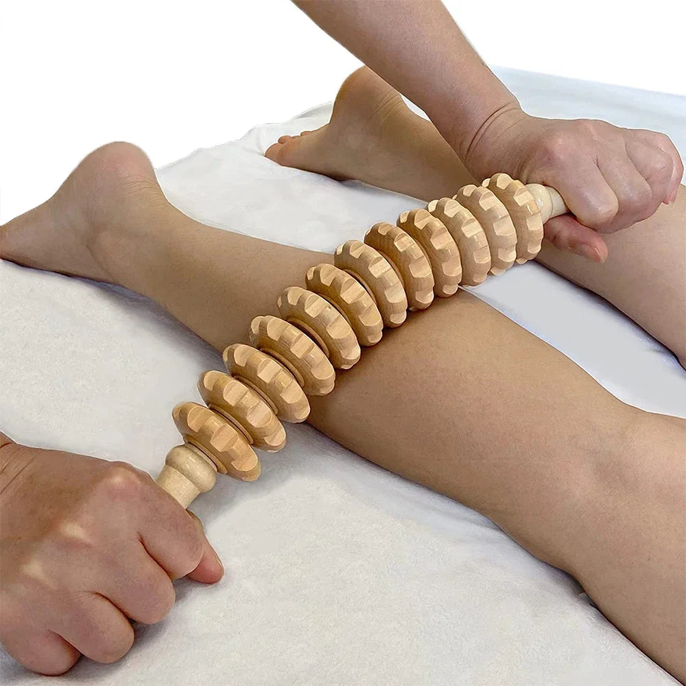 Rouleau Masseur Fascial en Bois — Soulage le Dos, les Jambes & la Nuque